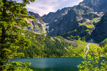 Panoramic view of the Morskie Oko mountain lake with High Tatra Mountains peaks - Zabia Turnia, Wolowy Grzbiet, Kazalnica and Czarny Staw pod Rysami, Black Pond at Rysy - in background © Art Media Factory