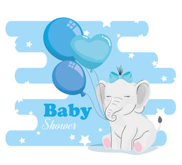 baby shower card with elephant and icons vector illustration design