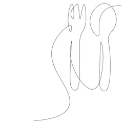 Fork and spoon one line drawing on white background vector illustration