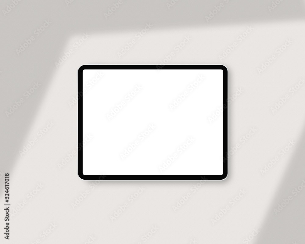 Poster modern tablet with blank white screen. mockup scene. mockup template with shadow overlay. photo mock