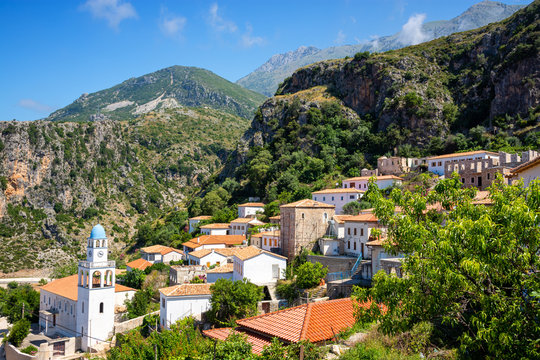 view on old architecture of Dhermi town on albanian riviera in Albania