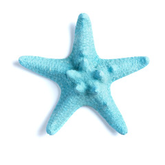 Obraz premium Blue starfish isolated on a white background top view.