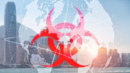 The spread of the virus around the world. Coronovirus icon on the globe.