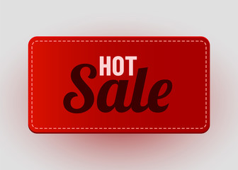 Realistic label. Hot deal and sale offer text banners design objects. Red label.