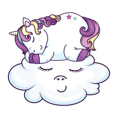 cute unicorn sleeping in cloud kawaii style vector illustration design