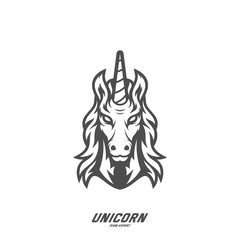 Unicorn Esport gaming mascot logo template Vector. Modern Head Unicorn Logo Vector