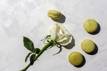 Homemade green macarons seen from above