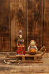 Old russian national wooden nesting toys 