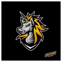 Unicorn Esport gaming mascot logo template Vector. Modern Head Unicorn Logo Vector