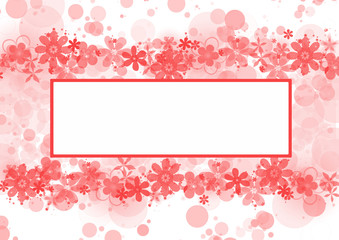 It's spring time! Blank card with red frame and red flowers on white background. Illustration.
