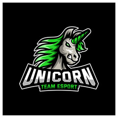 Unicorn Esport gaming mascot logo template Vector. Modern Head Unicorn Logo Vector