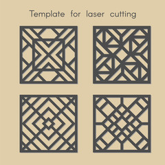 Template for laser cutting. Set geometric pattern for cut. Vector illustration. Decorative stands.	