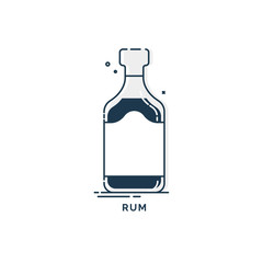 Bottle rum line art in flat style. Restaurant alcoholic illustration for celebration design. Design contour element. Beverage outline icon. Isolated on white background in graphic style