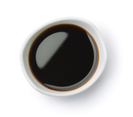 Top view of soy sauce in dip bowl