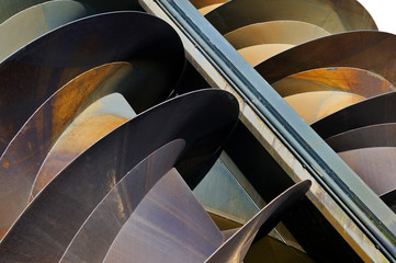 Modern Archimedes screws of pumping station used to drain water out of polder