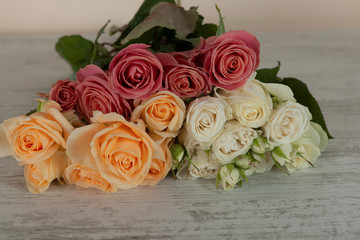  rose natural flowers on wooden background, gift for