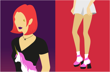 Cartoon woman portrait flat illustration. Flat cartoon character design.