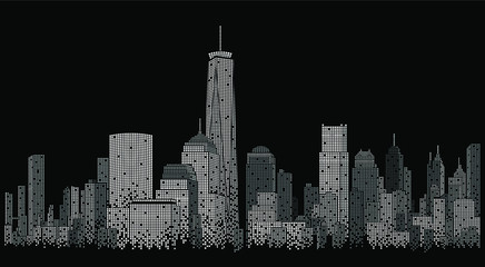 Digital building city Illustration at night, City scene on night time. City business . Cityscape. New York 