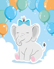 cute elephant with balloons helium decoration vector illustration design