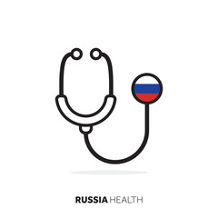 Russia healthcare concept. Medical stethoscope with country flag