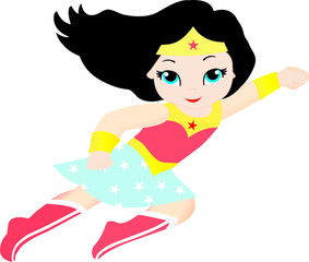 Obraz na płótnie Canvas Super girl illustration, flying baby super girl drawing, flying girl super girl costume