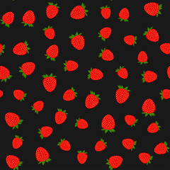 Seamless strawberry vector pattern on black background