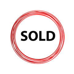 Red sold sign. Vector icon.
