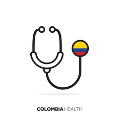Colombia healthcare concept. Medical stethoscope with country flag