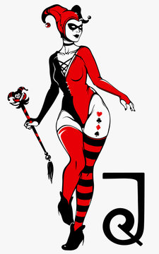 sexy joker girl in red and black colors