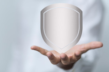 shield protection concept holding in hand 3d