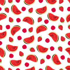 Berries pattern with watermelons,  strawberry, raspberries for textile, fabric. Seamless berries pattern. Summer fruits pattern