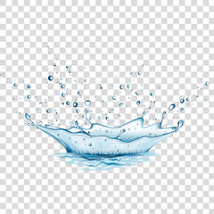 Blue water splash and drops isolated on transparent  background.