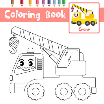Coloring page Crane cartoon character side view vector illustration