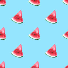 seamless pattern of watermelon slices on blue