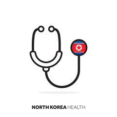 North Korea healthcare concept. Medical stethoscope with country flag