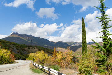 Beautiful mountain road along Southern Coast Crimea. This road go to  Valley of ghosts on Demerdji mountain, Crimea. The crimean natural landmark