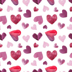 Fototapeta na wymiar Watercolor heart seamless pattern. Сoncept valentine, Happy Anniversary, wedding. Hand painted texture perfect for holiday invitations, greeting cards, scrapbooking, print, gift wrap, manufacturing.