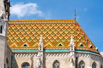 Roof tiles of Matthias church in Fisherman's bastion, Budapest, Hungary