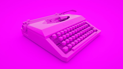 Typewriter isolated on a pink background. 3d illustration