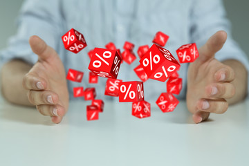 Hand Holding Red Percentage Sign 3d