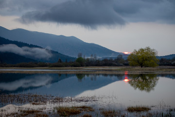 Cerknica lake in the sunset