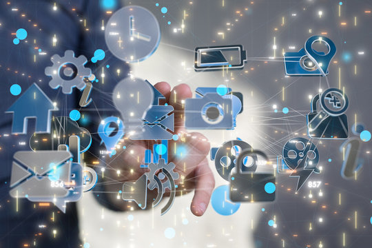 code data concept in hand media.