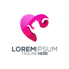 cat love logo design vector