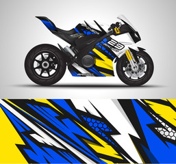 Racing motorcycle wrap decal and vinyl sticker design. Concept graphic abstract background for wrapping vehicles, motorsports, Sportbikes, motocross, supermoto and livery. Vector illustration.