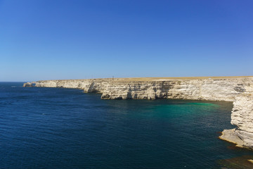 Obraz premium Blue landscape of the coastline of the Tarkhankut Peninsula in Crimea. The laconic nature