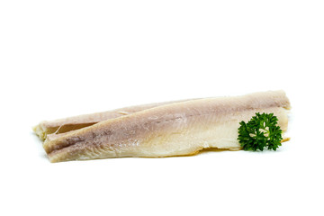 Two smoked trout fillets isolated on white background