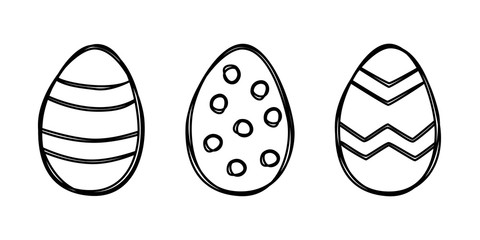 Vector set of hand drawing eggs, decorated with different patterns. Traditional symbol of Easter.