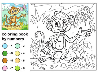 Cute monkey vector coloring by numbers for kids. An educational coloring game will enhance your imagination. Increase concentration.