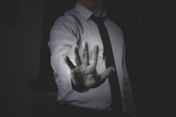 man hand stop sign