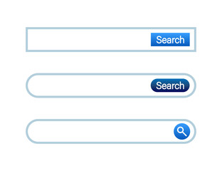 Search bar template. White color with blue elements. Classic and round simple design.